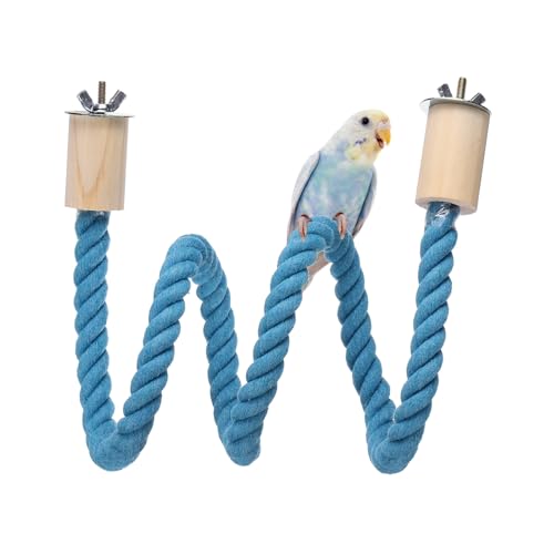 Bird Rope Perch Swing, Stand Rope Perch Standing Pole Accessory Climbing Swing Paw Grinding 32 Inch, (Blue) Intended for Parrot/Parakeet/Budgies/Cockatiels/Lovebirds - color: Blue, size: 32 Inch