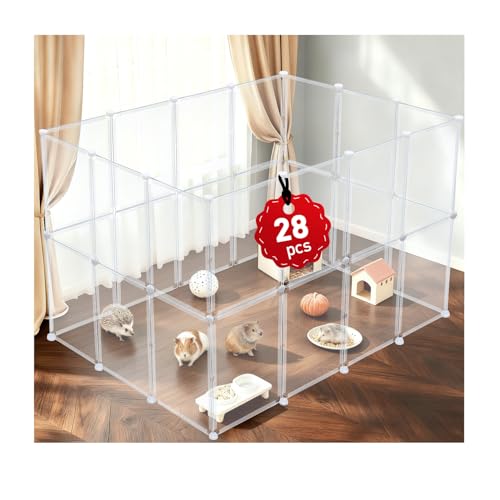 28 Pcs 16.5" H Small Animal Playpen, Indoor Puppy Playpen for Rabbits | Clear Transparent DIY Playpen Panels, 16.5" Tall Anti-Jump Height To Keep Rabbits, Kittens, Chicks And Hamsters Inside - style: 28 Panels