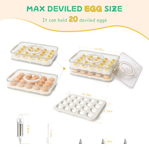 2 Pack Deviled Egg Containers with Lid, Durable Deviled Egg Platter, Fridge Portable Egg Tray with Lids for Party, Thickened Deviled Egg Carrier with Portable Insulated Bag and Piping Decorating Kit
