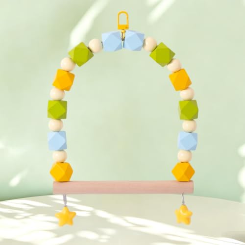 Birds Swing Parrot Hanging Toy Wooden Perch Bird Chew Toys for Love Birds，Parakeet，Cockatiel, Mynah, Budgerigar (Yellow Green, Medium) - color: Yellow Green
