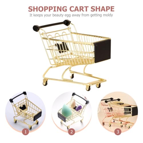 Portable Shopping Cart Shaped Makeup Sponge Holder with Good Ventilating Effects, Iron Material Powder Puff Container and Makeup Egg Drying Rack for Cosmetics Organization