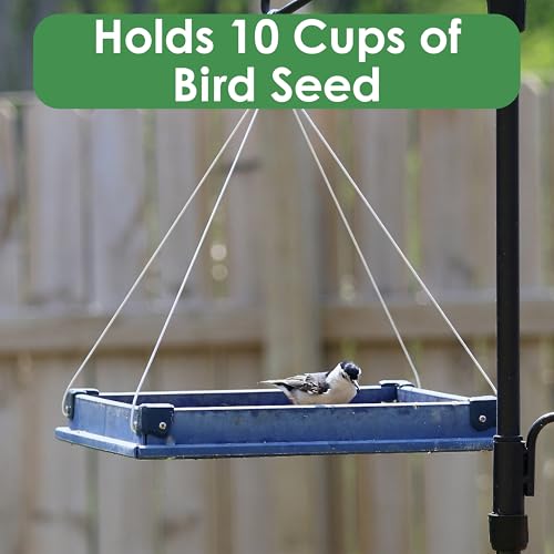 Large Recycled Plastic Platform Bird Feeder - Blue | 12.5-Inch Recycled Plastic Tray with Removable Perforated Steel Drain Plate - Cardinals, Finches, Blue Jays