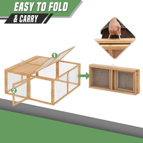 Portable Folding Chicken Coop Rabbit Hutch, Small Animal Playpen with Top & Side Doors for Chickens, Rabbits, and Poultry, 45.5 x 42.5 x 20 inch Natural