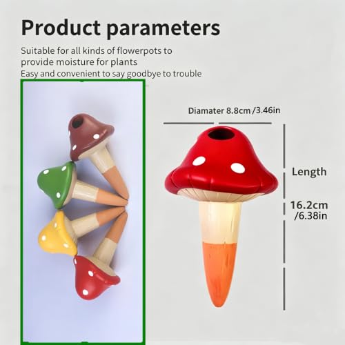 4PCS Terracotta Self Watering Spikes, Mushroom Shaped Self Watering Globes | Automatic Plant Waterer Outdoor&Indoor Use, Vacation Clay Watering Devices System, Slow Release Self Watering Planter Insert - color: Mushrooms Set (Pack of 4)