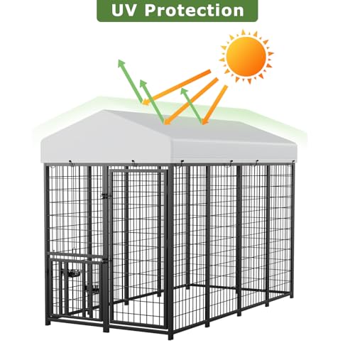 ROOMTEC Heavy Duty Outdoor Dog Kennel with Rotating Bowls, 8 x 4 x 5.6-ft - size: 8’L x 4’W x 5.6’H