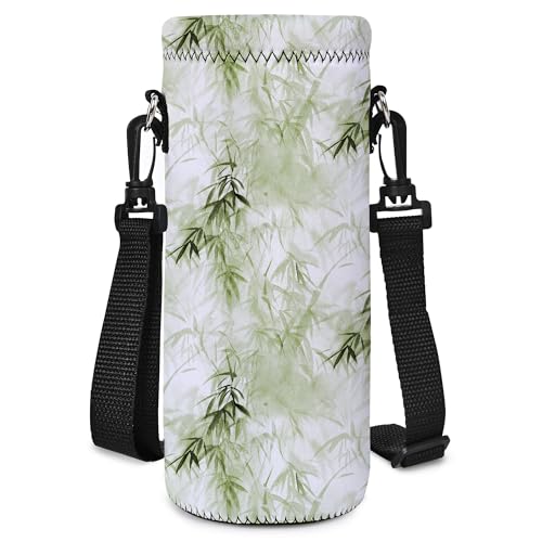 Neoprene 500ML/750ML/1000ML Water Bottle Bag Carrier, Portable Insulated Bottle Sling Holder Case Pouch with Adjustable Shoulder Strap for Men Women Walking Hiking Running - color: Bamboo Forest, size: 500ML