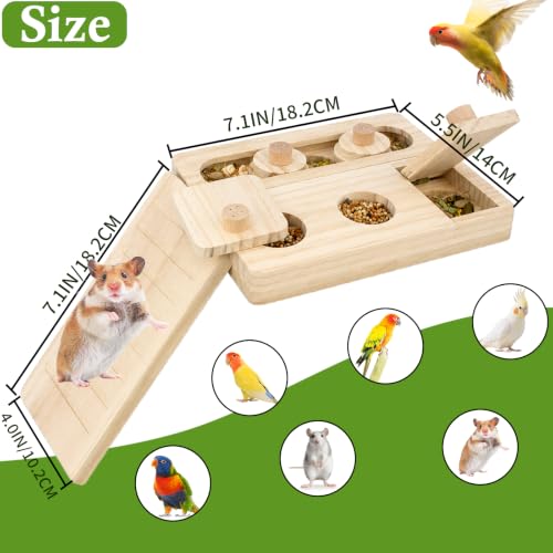 FlidRunest Wooden Bird Foraging Puzzle Platform with Climbing Ladder for Parrots, Parakeet, Cockatiel, Sun Conures - Birds Interactive Mental Enrichment Toy, Bird Seed Slow Feeder Toy for Cage