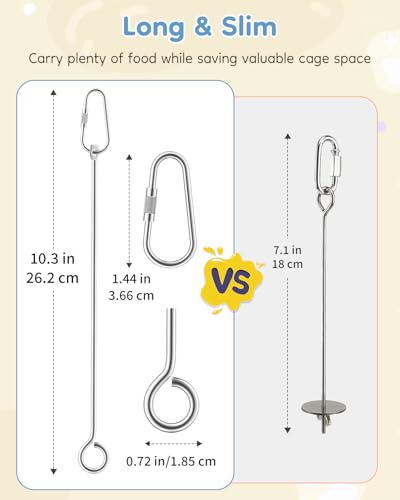 Pawfly 3 Pcs Stainless Steel Parrot Fruit Vegetable Skewer, 10 Inch/26 cm Hanging Bird Cage Food Holder with Hook, Bird Cage Feeder for Vegetable & Fruit, Bird Treat Skewer, Foraging Toy for Parakeets