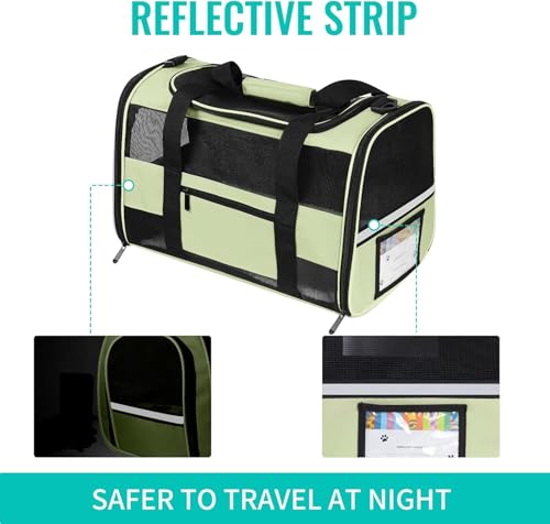 Soft Side Cat Carrier Airline Approved for Puppy Kitten Dog Carriers for Small Medium Cats Under 15lb, Collapsible TSA Approved Travel Pet Carrier, Green - color: Green
