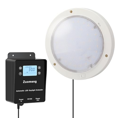 Automatic LED Daylight Extender, Zuomeng Chicken Coop Light with Intelligent Programmable Timer, IP65 Waterproof, 14–16H Light Boost for Hens, Enhances Egg Production