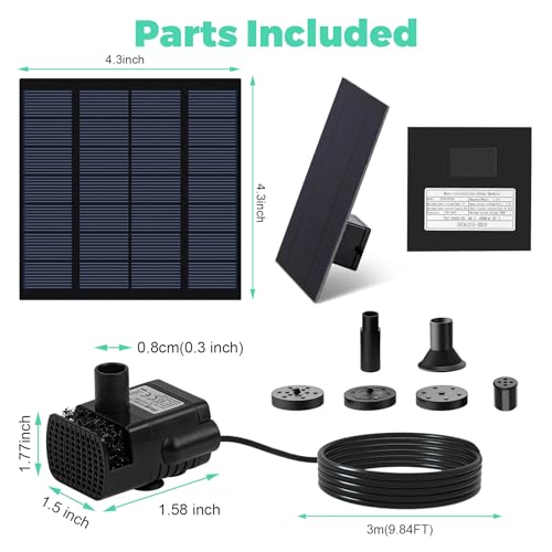 Solar Fountain, Solar Pump for Fountain with 4 Nozzles & 9.84FT Power Cable, DIY Solar Water Pump Kit for Birdbath, Garden, Pond, Pool, Outdoor - color: 1.8w