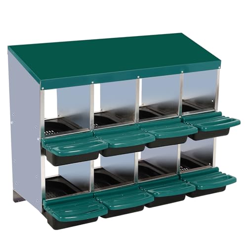 Chicken Nesting Box, Green 8 Hole Chicken Laying Box, Tray for Easy Egg Collection, Large Holes for Ventilation, Suitable for Chickens & Ducks