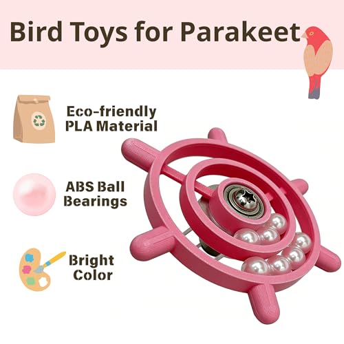 Spinning Bird-Toys Bird Cage Toys & Bird Perch Parrot-Parakeet Budgie Cockatiel Conure Macaw Chicken Parrot Enrichment Cage Accessories Small Animal Chewing Toy (Rosy Spinner) - color: Rosy Spinner