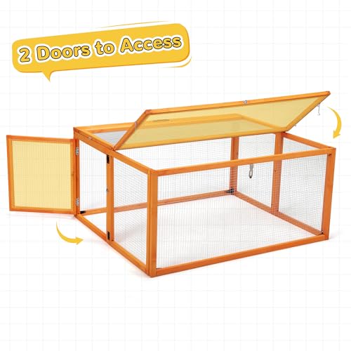 Nyeekoy Portable Chicken Coop with UV-Proof Panel, 4X Garden Stakes, Wooden Rabbit Hutch, Chicken Brooder Box Indoor, Outdoor Folding Chicken Cage, Top & Side Openable Doors, 43.3Inch (Orange) - color: Orange-UV Proof Panel