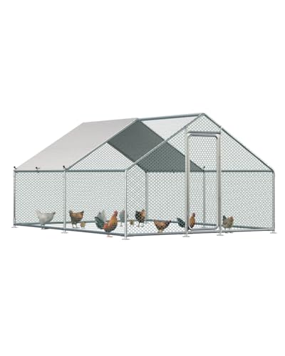 Esright Metal Chicken Coop Run, 13x10 Ft, Spire Roof | Rust-Resistant Galvanized Steel Tube with Wire Mesh, 420D Oxford Fabric Waterproof Cover - size: 156.0"L x 120.0"W x 76.8"H