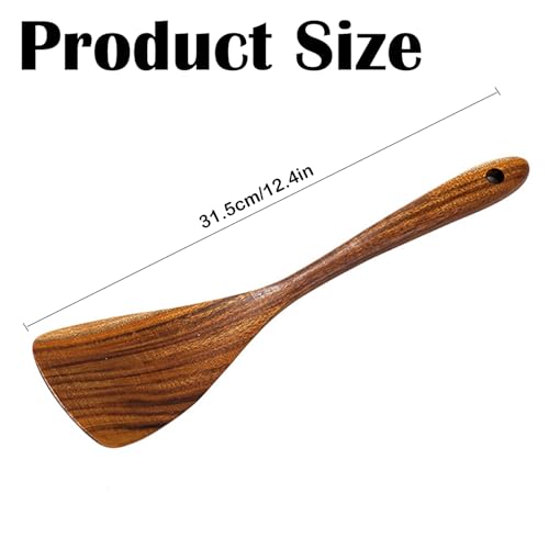 Linwnil Wooden Spatula for Cooking Nonstick, Kitchen Wok Spatula Utensil Set,12.5" Wooden Turner Serving Tool for High Heat Stirring in Nonstick Pans (Brown) - color: Brown