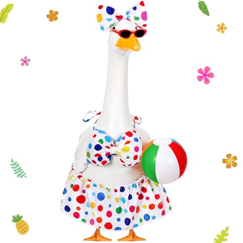Bikini Porch Goose Outfits with Sunglasses and Swimming Tube for 23" Summer Goose Costume Garden Patio Statue Decor(Polka Dots) - style: Polka Dots