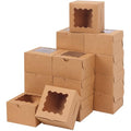 Moretoes 50pcs Small Cookie Boxes with Window, 4x4x2.5In Brown Bakery Boxes | Kraft Treat Boxes, Fit Small Cookies and Pastries, Suitable for Party Favors and Gifts - color: Brown