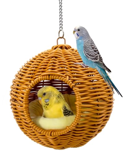 Chewproof Steel Frame Bird Nest for Cage, Washable Small Bed Hammock | Bird Hideout Lay Eggs Parakeet Nest Sleep Rest, Parakeet Warm Bed House Hut for Lovebird, Canary, Budgie, with Cushion - color: S-Long Chain-brown for Small Birds