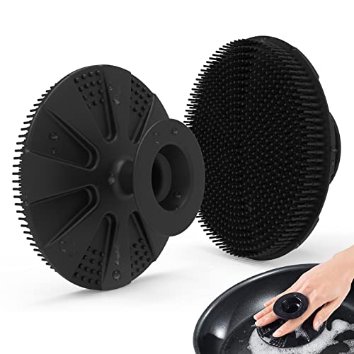 Silicone Dish Scrubber, Non-Scratch Scrub Spong for Washing Dish, Pot, Pan | Kitchen Silicone Sponge, Fruit & Vegetable Cleaning Brush, Reusable Dishwashing Scrubber, Suction Up Hang, 1 Pack, Black - color: 1pcs Black
