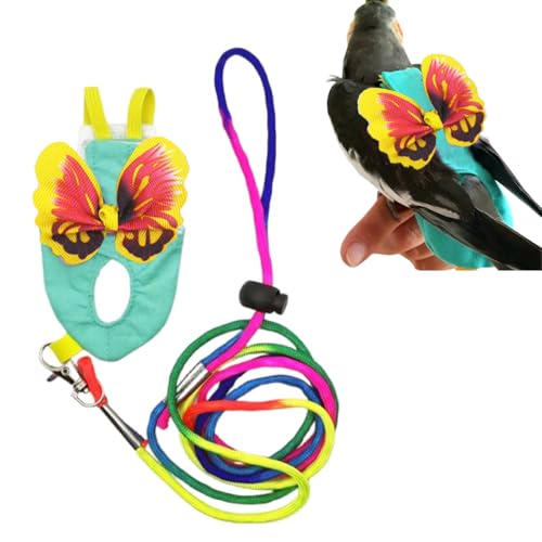 Pet Bird Diaper Harness Adjustable Parrot Harness and Leash Set Cockatiel Flight Suit with 60 Inch Leash Bow Tie Bird Flying Clothes for Conures Cockatoos Cockatiel Pigeon(Yellow, Medium) - color: Yellow, size: Medium