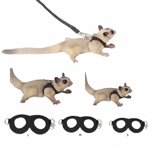 MANON ROSA Sugar Glider Harness and Leash Set, Adjustable 3 Pcs Vest, Black | Escape-Proof Design, Comfortable Adjustable Vest, Suitable For Small Pets, Durable Material, Easy To Wear, Secure Leash 57.1 - color: 01 Black