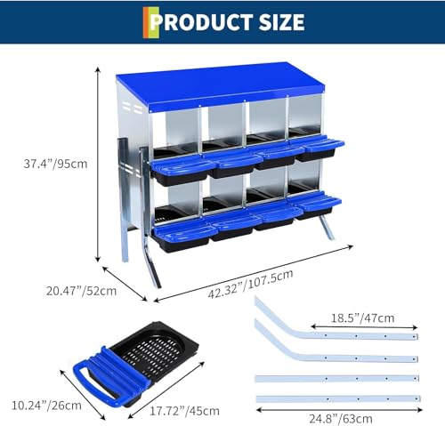 8-Hole Chicken Nesting Box with Removable Lid, Metal Chicken Coops with Roll Away Design/Easy Egg Collection/Ventilation Holes, for Chickens Coops, Duck and Hens - color: Blue, size: 8 holes with legs