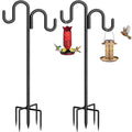 Double Shepherd Hook for Outdoor, 76" Heavy Duty Bird Feeder Pole with 5-Prong Base, Adjustable Thickened Shepherd Hook for Bird Feeder, Flower Baskets, Solar Lights, Lanterns, Black, 2 Pack - size: 76"