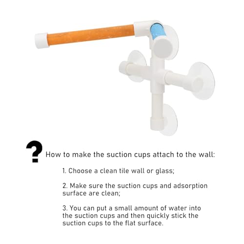 Hypeety Portable Suction Cup Bird Window and Shower Perch Toy Parrot Stand | 3 strong suction cups, parrot bath perch with quartz sand surface, fits windows/tile, for small and medium birds, 2 stands