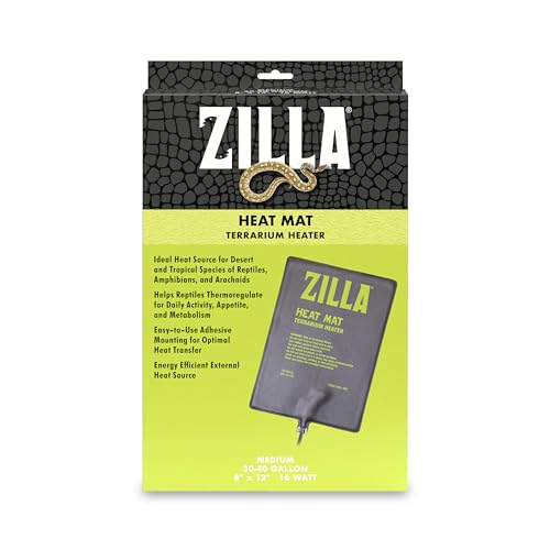Zilla Heat Mat, Terrarium Heater for Reptiles, Snakes (Ball Pythons, Corn Snakes), Leopard Geckos, Tortoises, Amphibians and Arachnids, Medium, Fits 30-40 Gallon, 16 Watt | Terrarium Heater for Reptiles, Snakes (Ball Pythons, Corn Snakes), Leopard Geckos,