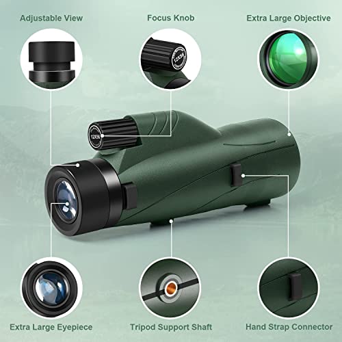 12x56 High Power Monocular Telescope for Adults with Smartphone Adapter | Large BAK4 Prism & FMC Lens Monoculars, Comes with Tripod Travel Bag, Suitable for Bird Watching Hunting Hiking Camping Gift