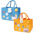 2PCS Easter Egg Hunt Bags Happy Easter Bunny Gift Bags with Handles, Easter Treat Bags, Felt Easter Bags for Gifts Wrapping, Egg Hunt Game, Easter Party Supplies, 12" x7.8" x6.8"(Blue + Orange)