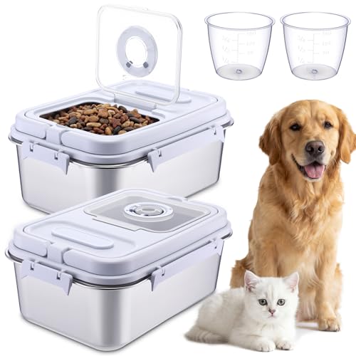 2 Pack Stainless Steel Pet Food Container with Scoop, 7.5 L/16.5 lb Small Airtight Metal Treat Storage Bin Cat Puppy Dog Food Storage Container for Dry Dog Cat, Bird Seed, Keep Fresh