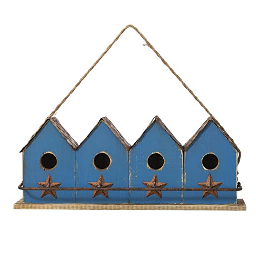 Glitzhome 17" L Retro Blue Distressed Solid Wood Birdhouse with Perch Garden Hanging Bird House for Outdoors - color: 17"L Retro Blue