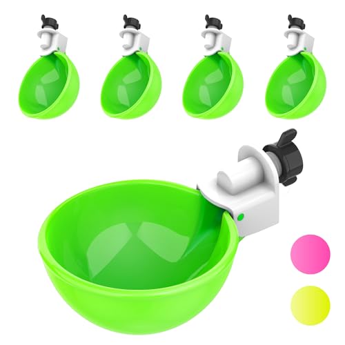 Lil'Clucker - Large Automatic Chicken Waterer Cups Suitable for Ducks, Geese, Turkeys, and Bunny Rabbit - Water Feeder Kit - Poultry Waterer (Green, 5 Pack) - color: Green, size: 5 Pack