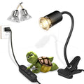 Timed Reptile Heat Lamp with Clamp, Adjustable UVA/UVB Basking Light, 360° Rotatable Clip and Power Adapter for Aquarium (Bulb Included) - color: Black