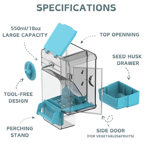 Automatic Bird Feeder, No Mess Bird Cage Feeder with Perch Multi-Functional Holder for Fruits Vegetables for Parakeet Canary Cockatiel Finch (Blue) - color: Blue