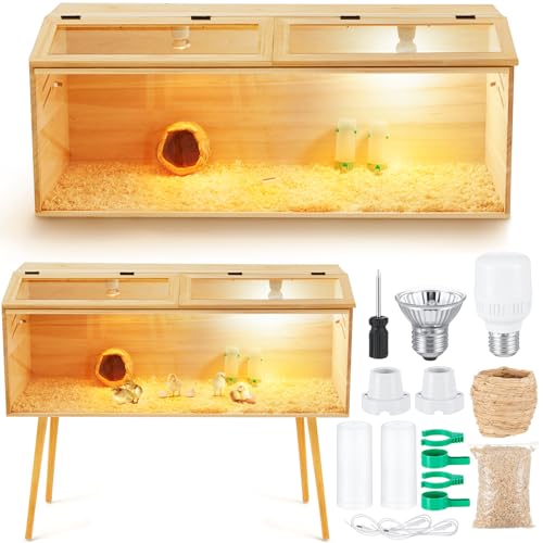 CroBlissful 40 x 16 x 16 in Brooder Kit Box for Chicken Quails Indoor Outdoor with Leg Stand Sliding Door, Bulb Set and Feeder, Baby Chicken Coops for Ducks, Hamsters, Lizards, Mice, Rat - color: Wooden, size: 40.9"L x 17.7"W x 4.7"H, style: Table Legs