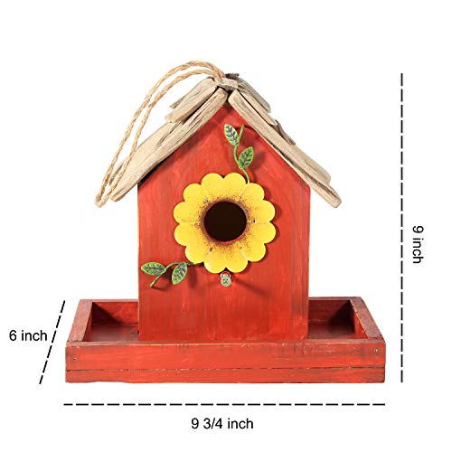 Bird Feeder House for Outside Hanging, Wooden Birdhouse Bluebird House Feeder Handcrafted Hut - color: 1-Orange