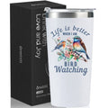 Onebttl Bird Watching Gifts - 20oz Stainless Steel Insulated Tumbler with Lid & Straw, Gift Card & Box Included for Birthday - White - color: White-Life is better when I am bird watching