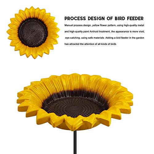 Sunflower Bird Bath&Birdfeeder for Small Birds Outdoors Mtal Flower Bird Bath Bowl Stick into Ground Cute Tray Feeders for Outdoor Garden Decoration for Bird Lovers - style: sunflower