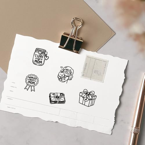 AHANDMAKER 5 Styles Mini Mother's Day Wooden Rubber Stamp, World's Best Mom I Love You Mom Gift Box Stamps for Greeting Card DIY Making Scrapbooking Stamping Pottery Clay Crafting - style: Mother's Day