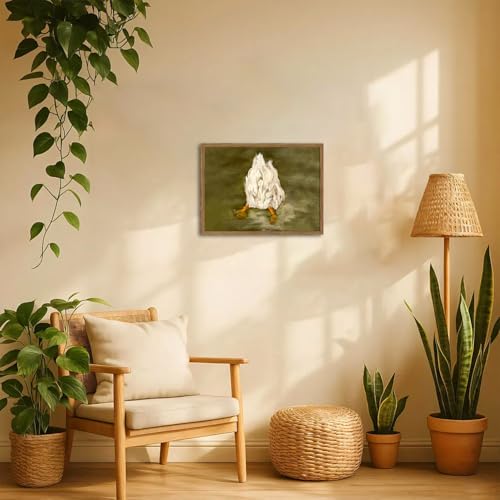 Cute Duck Wall Art Funny Goose Butt Wall Decor Painting, Vintage Cottagecore Silly Animal Poster Canvas Print Picture for Bedroom Living Room 12x16 inch Wood Framed - color: Animal-A, size: 16"L x 12"W