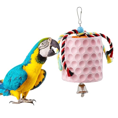 Extra Large Bird Chewing Toy, Parrot Beak Grinding Calcium Stone with Bells, Bird Cage Accessories, Cage Toys for Cockatiel Parakeet Parrot Budgies Rat Hamster Chinchilla Rabbit Bunny African Grey - color: Pink