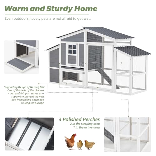 AECOJOY 81" Large Chicken Coop | Large Wooden Chicken Coop with Run&2 Nesting Boxes, Waterproof Roof Hen House Outdoor Poultry Cage - color: Grey, size: 81"L x 29.6"W x 47.3"H