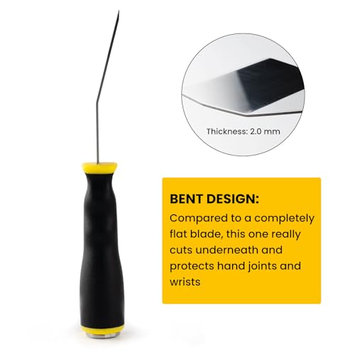 Mister Rui 3" Heavy Duty Bent Scraper, Hammer End with Pole Socket | 3" stainless bent scraper, curved blade. Anti-slip rubber handle. Hammer end fits pole. For paint removal & floor cleaning - color: Yellow