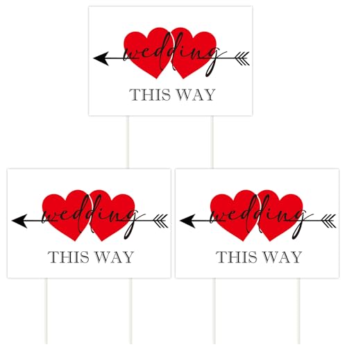 Rngmsi 3PCS Wedding This Way Sign, 17” X 11” Inch Double Sided Wedding Direction Arrow Signs with 6 Metal Stakes for Wed Ceremony and Reception Indoor Outdoor Decor - color: Wedding