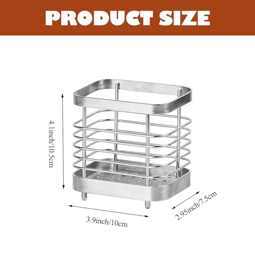 2 PCS Utensil Holder Stainless Steel Drying Rack Flatware Drainer Caddy | Kitchen Counter Cutlery Silverware Forks, Knives, Spoons, Chopsticks Organizer (Black, Silver)