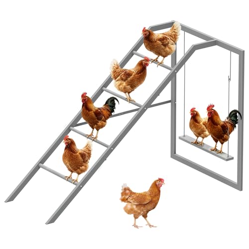 Chicken Perch Swing for Coop,Roosting Bars with Ladder for Chicken Run Accessories Toys for 6-8 Bantam Flock, Backyard Farm Chickens Coops Poultry-Easy to Assemble and Clean - size: 42.5"L x 24.6"W x 31.2"H