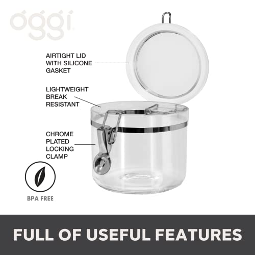 Oggi Clear Canister with Clamp Lid, 28 oz - Large Airtight Food Storage Container, for Kitchen & Pantry Storage of Bulk, Dry Foods Including Pasta, Flour, Sugar, Coffee, Rice, Tea, Spices & Herbs - size: 28-Fluid Ounce